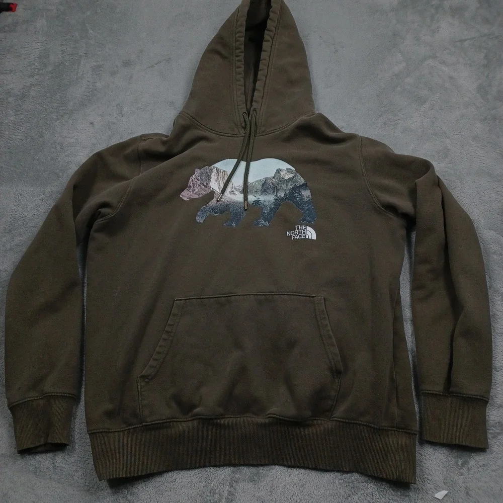 North Face Sweater Mens Large Green Hoodie Bear‎ Outdoor Casual